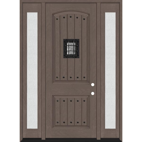 Steves & Sons Regency 64 in. x 96 in. 2P Plank Cavalier Speakeasy LHIS Ashwood Stain Fiberglass Prehung Front Door w/Dbl 12in. Rain SL