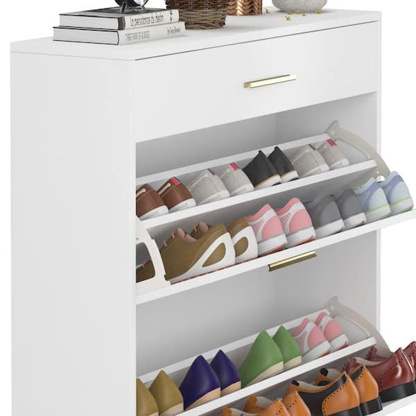 Tribesigns Shoe Rack, 8-Tier Tall Shoe Shelf, Wooden Shoe Storage Cabinet,  White