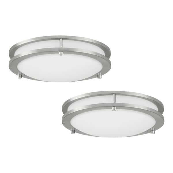 Flaxmere 12 in. Modern Brushed Nickel Selectable 3 CCT Integrated LED Flush Mount for Kitchens or Bedrooms (2-Pack)