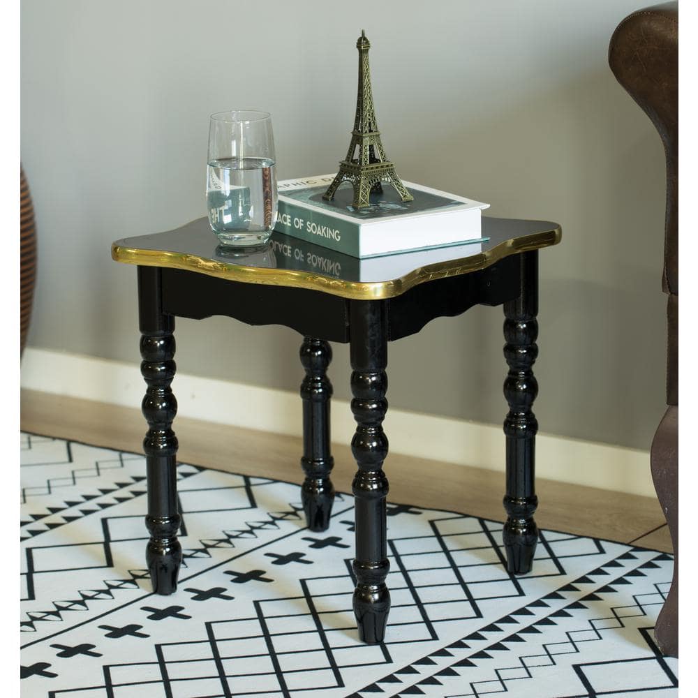 Square Black and Gold Wooden Accent End Table