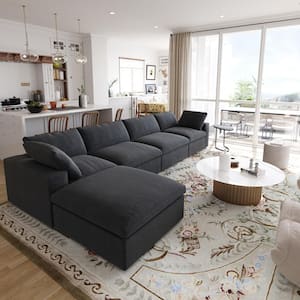 160.5 in. Square Arm 6-piece Velvet U-Shaped Free Combination Modular Sectional Sofa in. Black with Ottoman