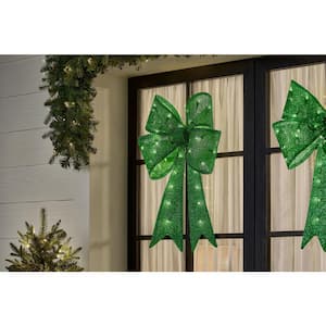 2 ft. LED Green Tinsel Bow Holiday Yard Decoration