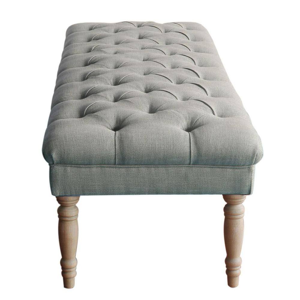 Layla 65'' Gray Tufted Fabric Bench with Turned Wood Legs