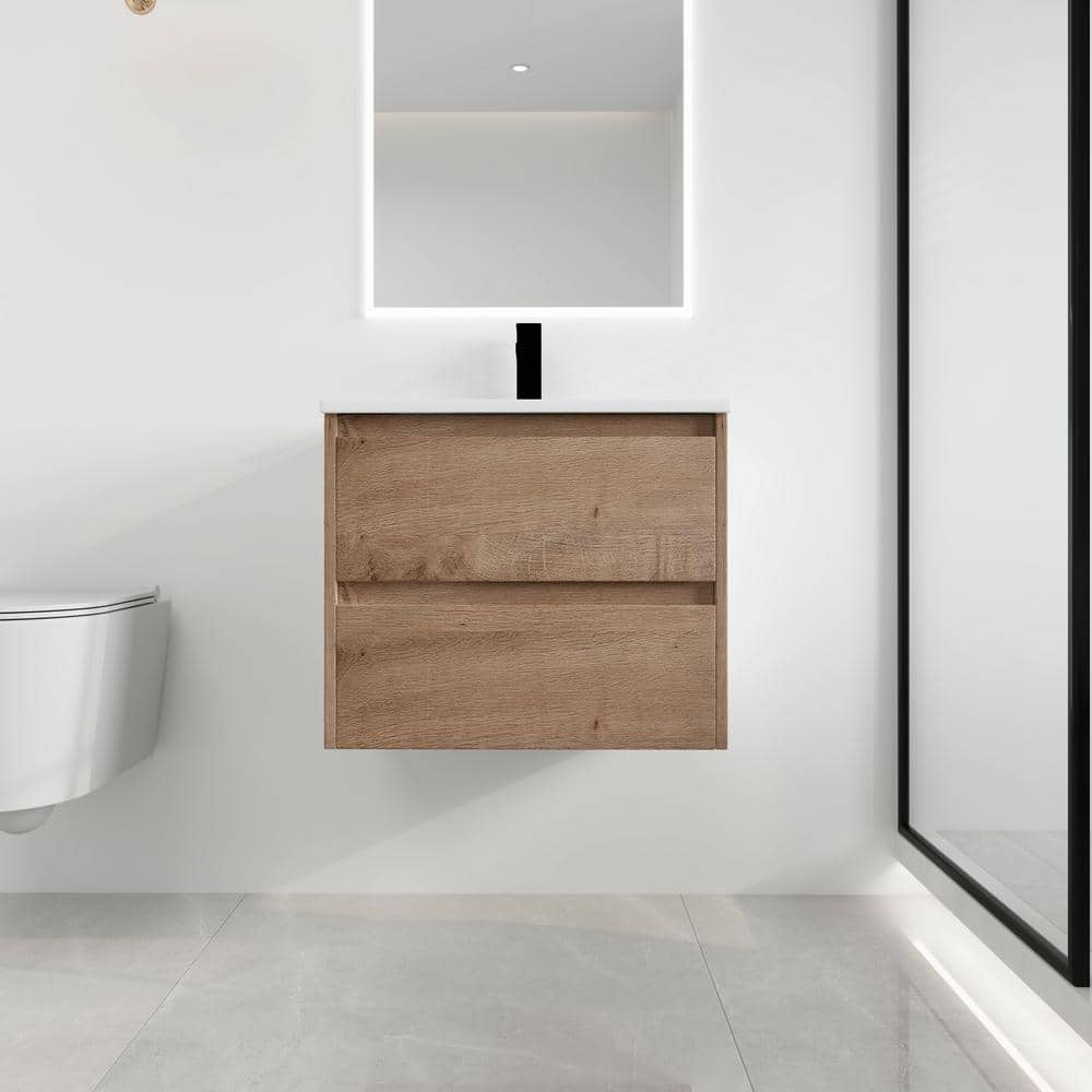 24 in. W x 18.3 in. D x 20.5 in. H Wall-Mounted Bath Vanity in Light Brown 