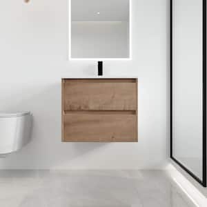 24 in. W x 18.3 in. D x 20.5 in. H Wall-Mounted Bath Vanity in Light Brown with White Ceramic Vanity Top