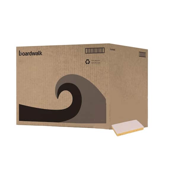 Boardwalk Scrubbing Sponge, 3 3/5 in. x 6 1/10 in., 7/10 in. Thick, Yellow/White, 20/Carton