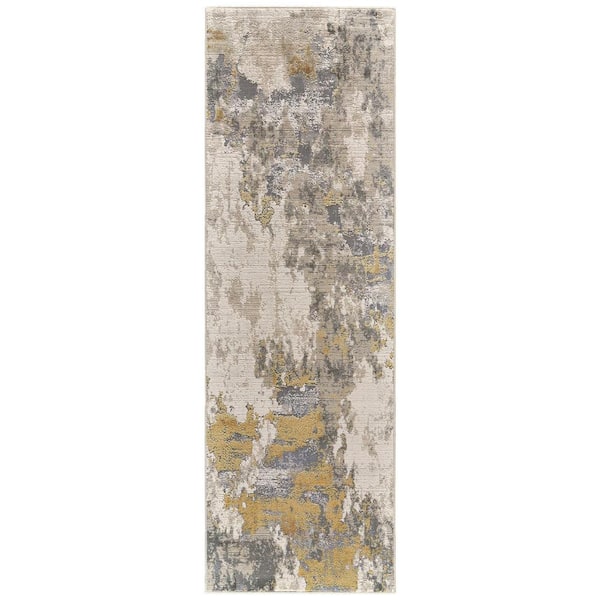 HomeRoots 2 X 8 Gold and Ivory Abstract Runner Rug