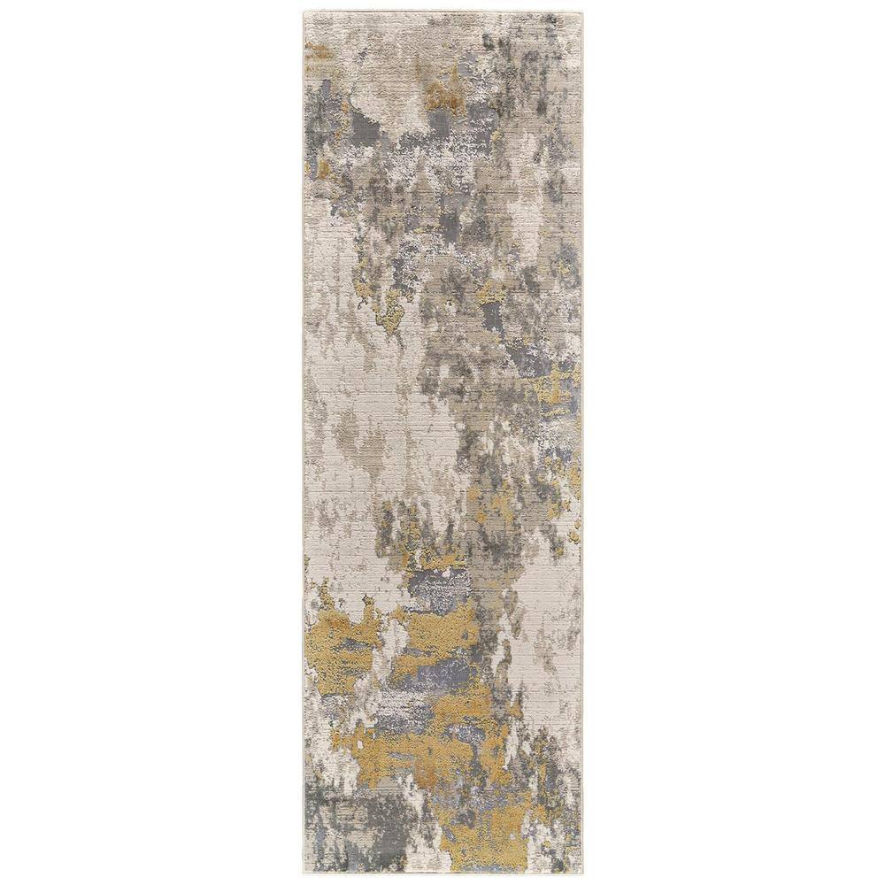 HomeRoots 2 X 8 Gold and Ivory Abstract Runner Rug 2000511789 - The ...