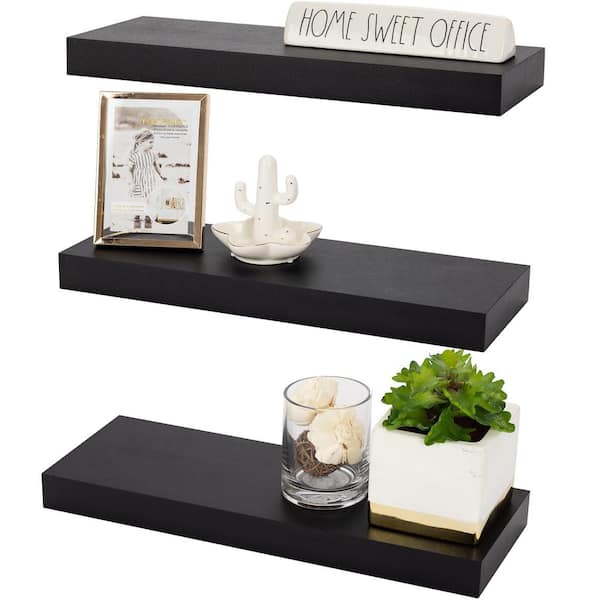 Sorbus 16.25 in. x 5.5 in. x 1.5 in.Black Wood Decorative Wall Shelves with Brackets