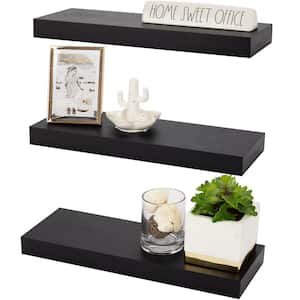 16.25 in. x 5.5 in. x 1.5 in.Black Wood Decorative Wall Shelves with Brackets