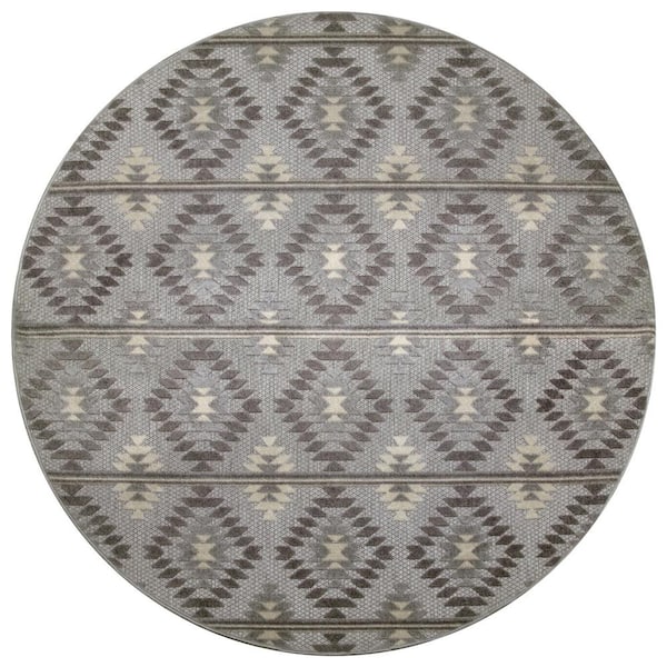Leick Home Cirrido Southwestern Gray 5 ft. x 5 ft. Round Geometric Polypropylene Indoor/Outdoor Area Rug