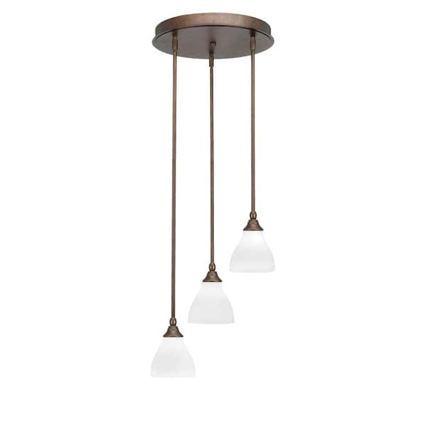 Unbranded Villa 60-Watt 15.25 in. 3 Light Bronze Stem Pendant Light with 6.25 in. White Marble Glass Shade No bulbs included