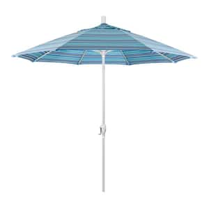 9 ft. Matted White Aluminum Market Patio Umbrella with Push Tilt Crank Lift in Dolce Oasis Sunbrella