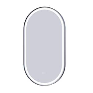 20 in. W x 36 in. H Oval Aluminum Framed Dimmable LED Wall Bathroom Vanity Mirror in Black