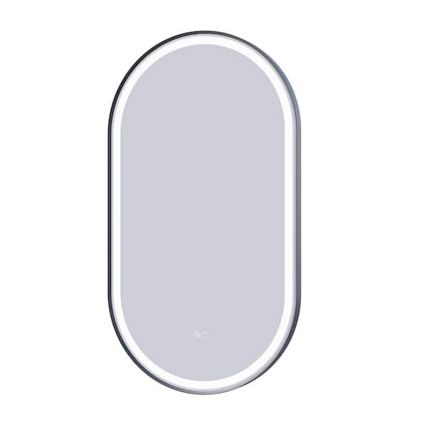 FORCLOVER 20 in. W x 36 in. H Oval Aluminum Framed Dimmable LED Wall Bathroom Vanity Mirror in Black