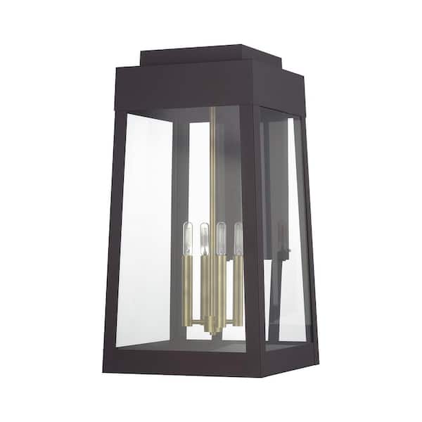 Livex Lighting Oslo 26 in. 4-Light Bronze Outdoor Hardwired Wall Lantern Sconce with No Bulbs Included