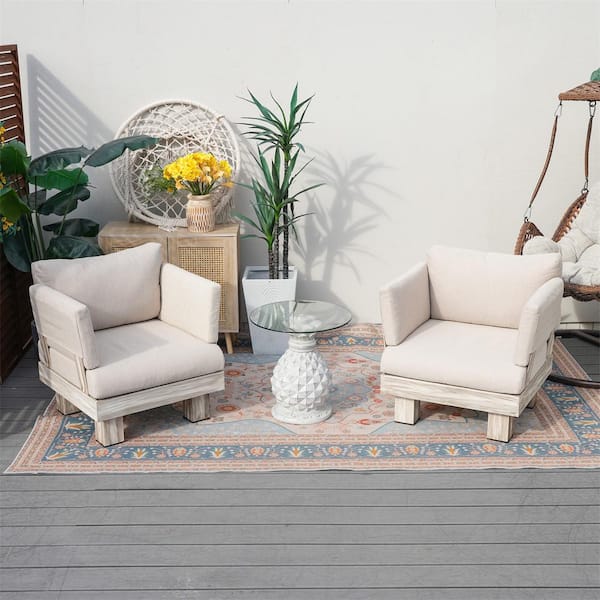 DIRECT WICKER Inquiry 3-Piece Aluminum Patio Conversation Set with Beige Cushions, Arm, Glass Side Table