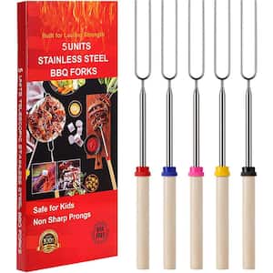 32 in. L Fire Pit Kit Marshmallow Grilling Skewer Kebabs for Camping Hot Dog Campfire Grill (5-Pack)