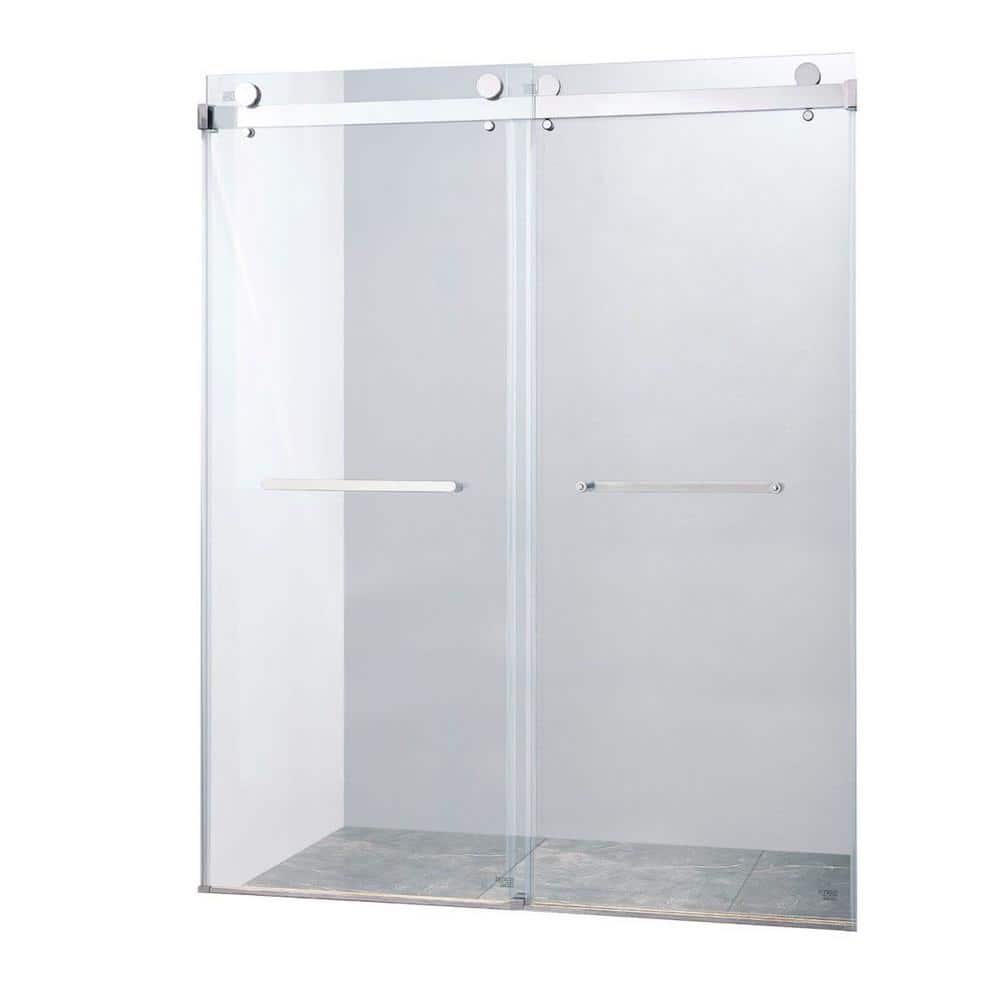 60" Frameless Chrome Glass Double Sliding Shower Door