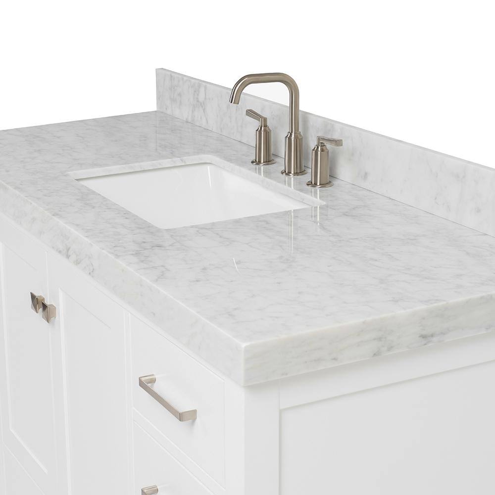 Cambridge 54'' White Wood Single Sink Vanity with Carrara Marble Top