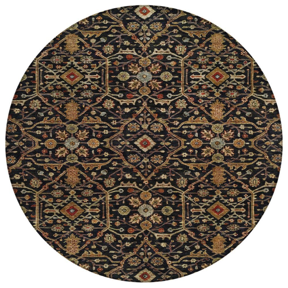 Addison Black Round Synthetic Washable 8' Rug