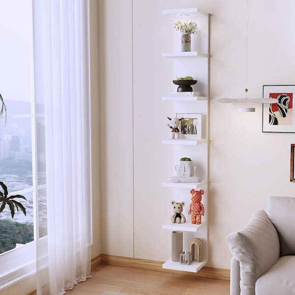 9.8 in W x 9.3 in D White 7-Tier Decorative Wall Shelf with LED