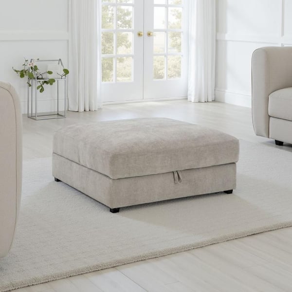 Asla Pebble Gray and Black Polyester Square Storage Ottoman