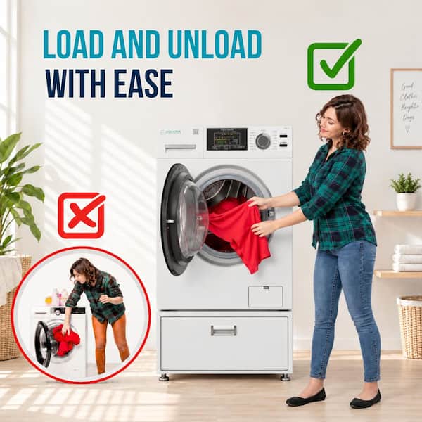 2.5 cu. ft. Electric All-in-One Washer Dryer Combo in White with 1400 RPM, 110V, 26 lbs. Capacity and Universal Pedestal