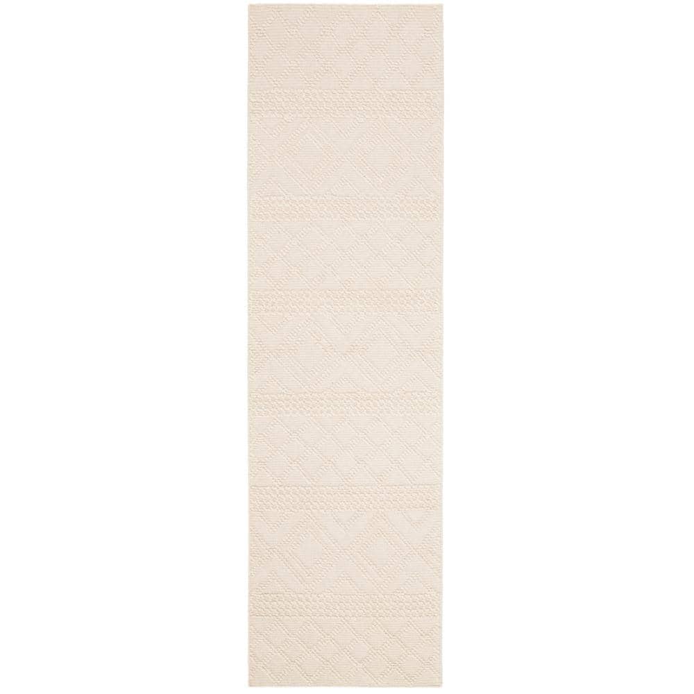 Ivory Geometric Hand-Knotted Wool Accent Rug - 27" x 16"