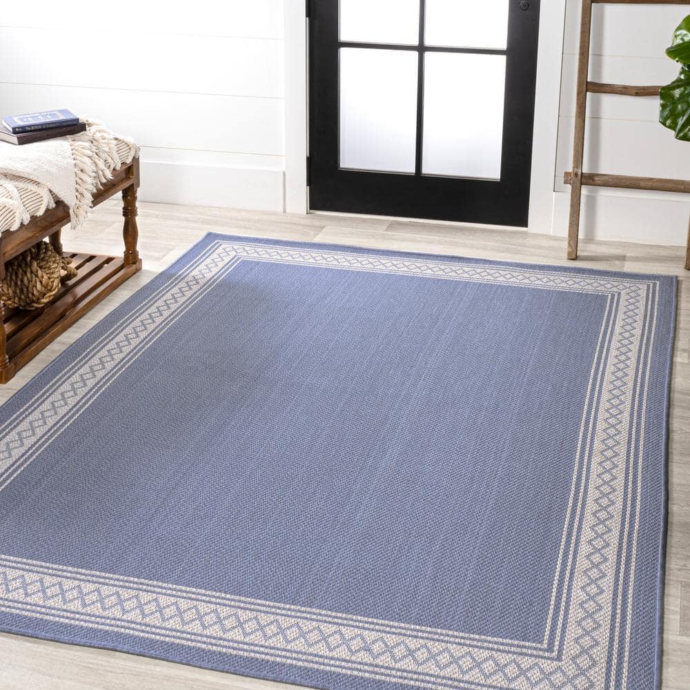 Lucia 3' x 5' Blue Synthetic Diamond Border Area Rug