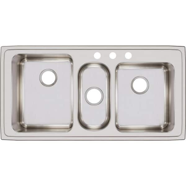 Elkay Lustertone 43in. Drop-in 3 Bowl 18 Gauge  Stainless Steel Sink Only and No Accessories