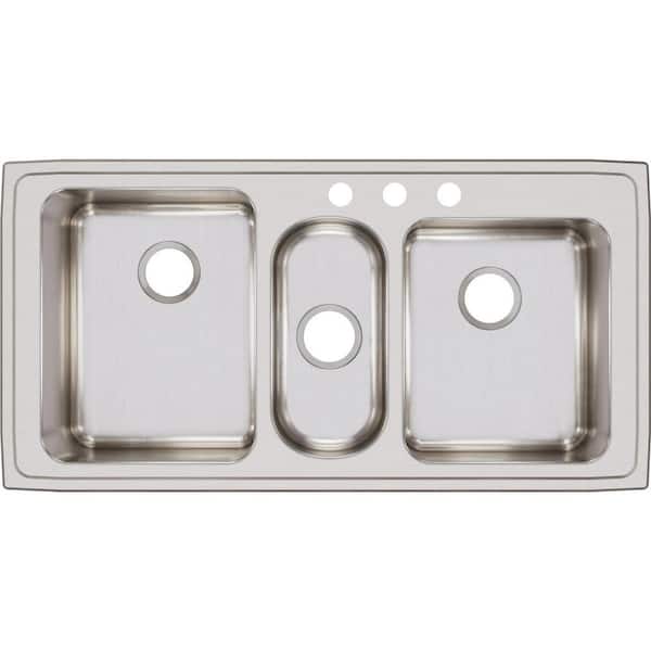 Lustertone Classic Stainless Steel 43 in. x 22 in. x 10 in. Triple Bowl Drop-in Sink