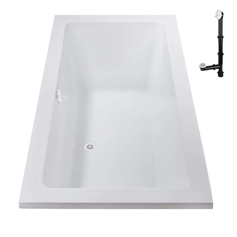 60" x 32" Glossy White Acrylic Drop-In Soaking Bathtub