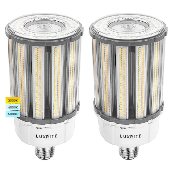 LUXRITE 400-Watt Equivalent 400-Watt E39 Mogul Base Corn LED Light Bulb 3 Color Options 3000K-5000K Up to 17500 Lumens 2-Pack