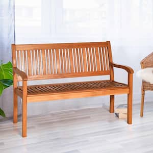 50 in. Wooden Bench Loveseat Patio Garden Outdoor with Armrest and Backrest