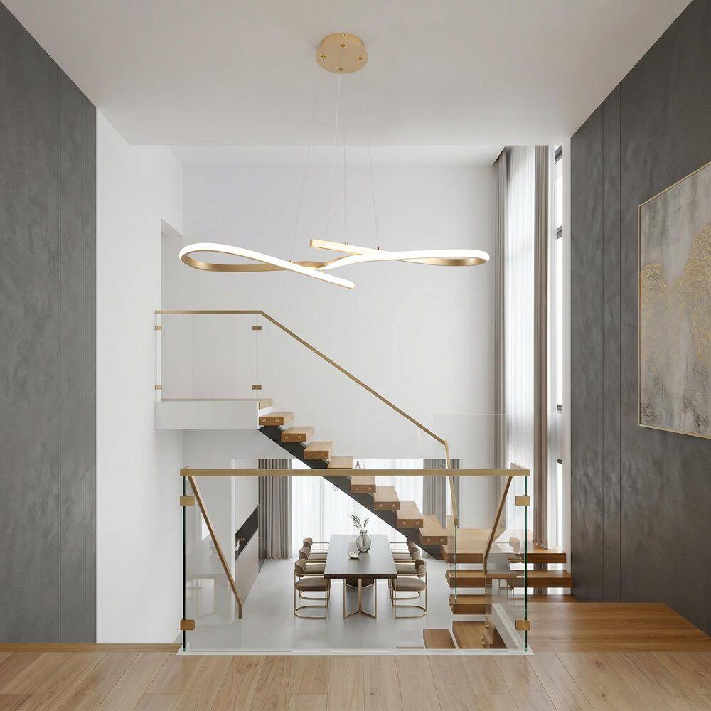 30-W 1 Light Integrated LED Gold Modern Linear Chandelier Hanging Pendant Light for Dining Room Kitchen Island foyer price history on PriceWatchPro