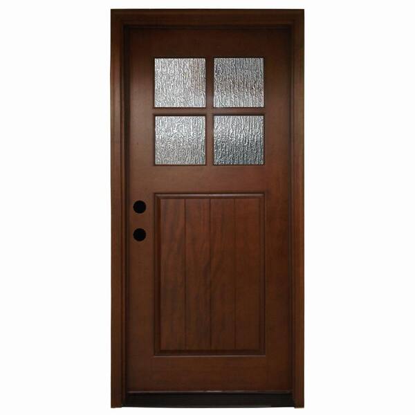 Steves & Sons 36 in. x 80 in. Cottage 4 Lite Rain Stained Mahogany Prehung Front Door