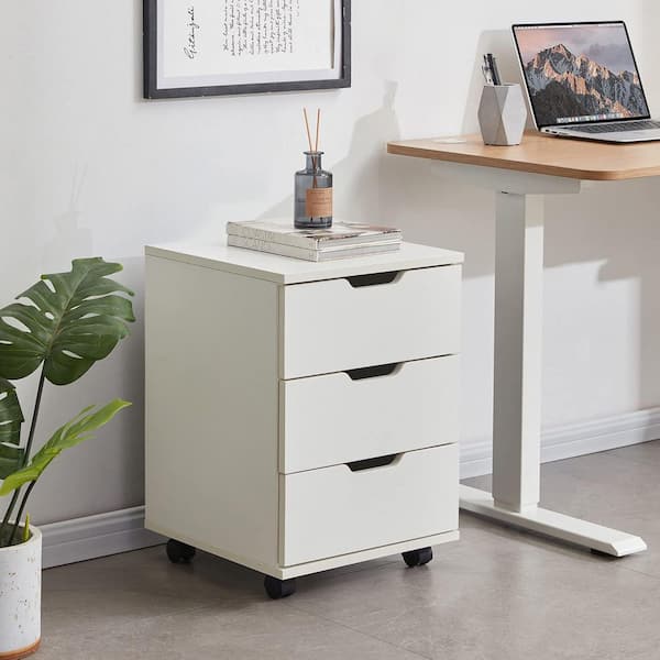 Lirago White 22 in. H Accent Cabinet Office Storage Cabinet with 3-Shelves and Casters