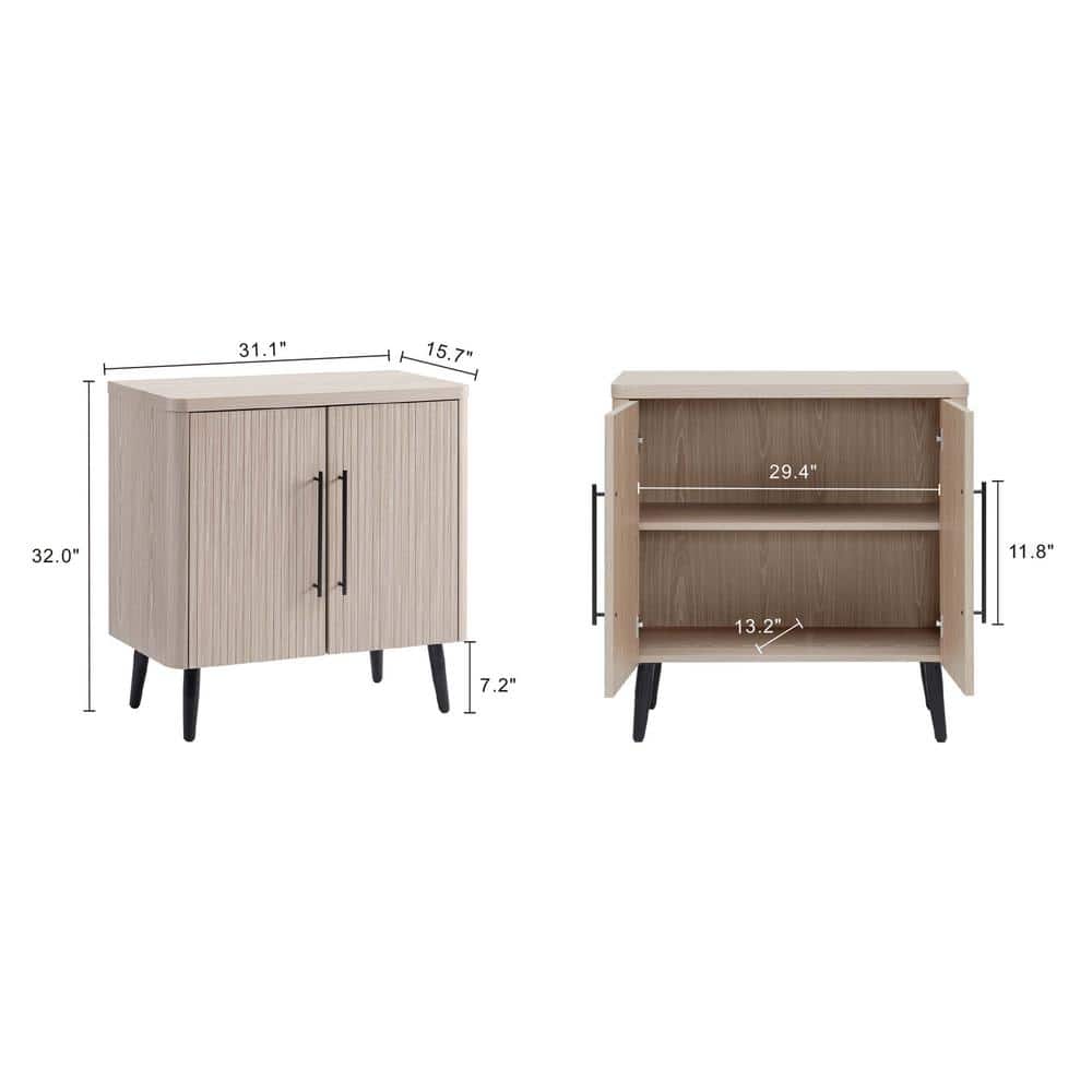 Whitewashed Oak Mid-Century Modern Office Cabinet with Adjustable Shelving