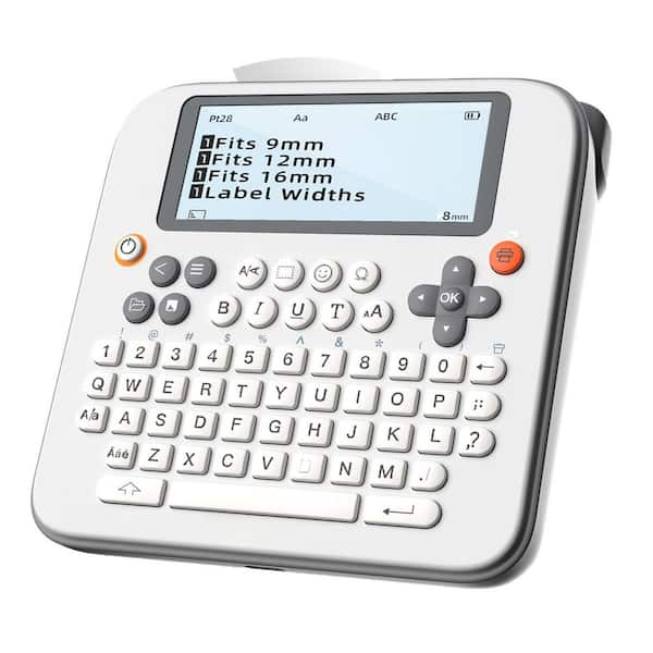 Bluetooth Label Maker Machine Qwerty Keyboard 3.4 Backlit LCD Supports 9-16mm Tape Dual Printing White