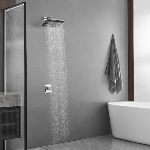 Single Handle 1-Spray Square Shower Faucet Set 2.5 GPM with High Pressure Shower Head in Polished Chrome(Valve Included)