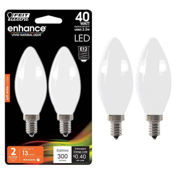 40-Watt Equivalent B10 E12 Candelabra Dimmable Filament CEC Frosted Glass Chandelier LED Light Bulb Soft White (2-Pack)