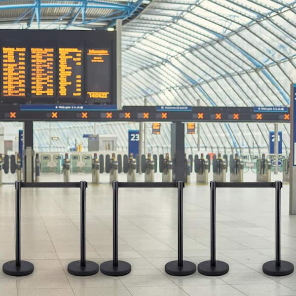 Crowd Control Stanchions, 6-Pack Crowd Control Barriers w/ 3-Pieces 6.5 ft. Retractable Belt, Stanchion Posts Queue Pole