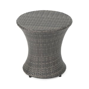 Phoebe Grey Round Faux Rattan Outdoor Accent Table
