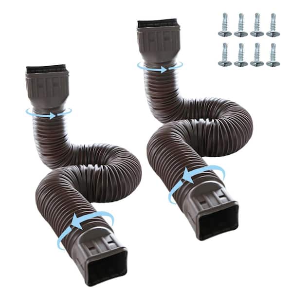 Extendable Length from 21 in. to 60 in. Brown, Flexible Polypropylene Gutter Downspout, 2-Pack