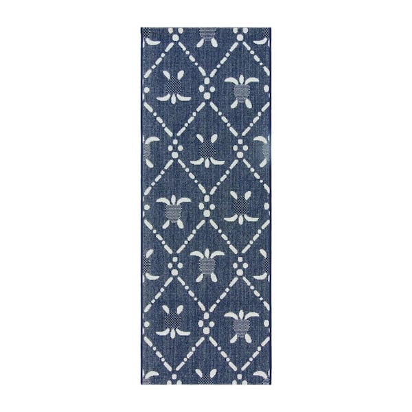 KONA COAST BY REYN SPOONER Paseo Royal Honu Navy/White 2 ft. x 6 ft. Turtle Indoor/Outdoor Area Rug