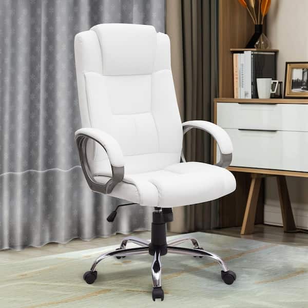 HOMESTOCK White High Back Executive Adjustable Height Faux Leather Office Chair with Back Support, Armrest and Lumbar Support