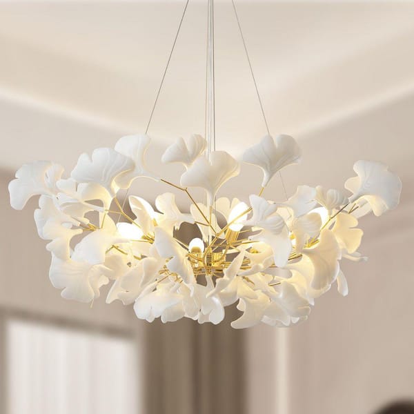 Gleam Flare 8-Light Gold Chandelier, Luxury Ginkgo Branch