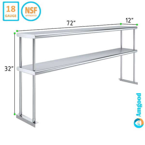 テーブル AMGOOD 12 in. x 72 in. Stainless Steel Double Over Shelf for