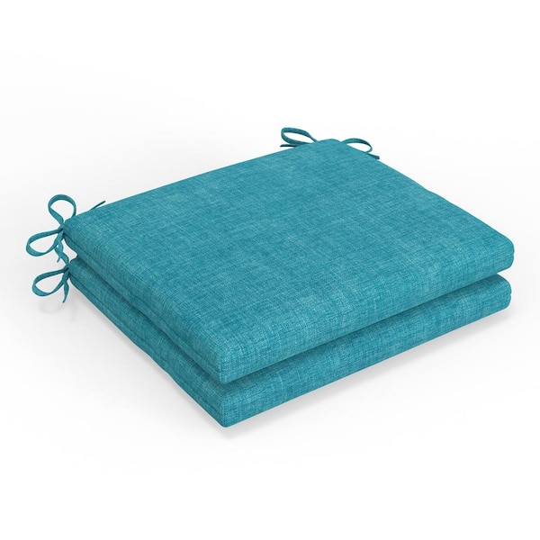 Pillow Perfect Solid Twill 18.5 in W x 3 in H Square Outdoor Chair Pad Cushion with Ties 2-Count in Blue Splash Aqua